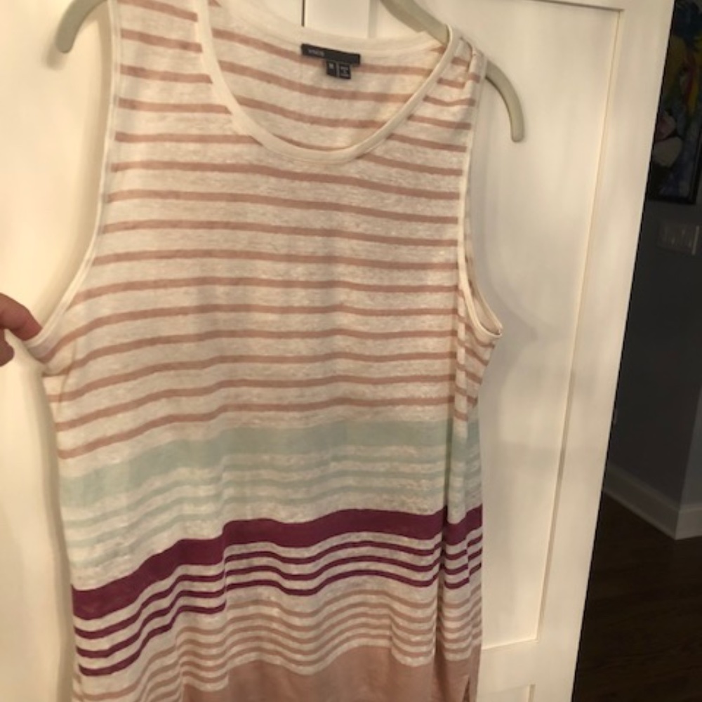 Vince Women's Linen Stripe Tapered Bottom Tank-Sz M-Like new! - Picture 1 of 7